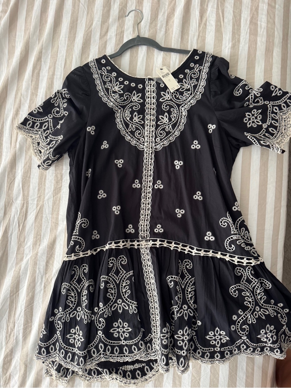 NWT Anthropologie Maeve Embroidered Drop Waist Mini Dress L